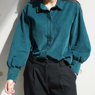 Corduroy Puff Shirt / Deep Green